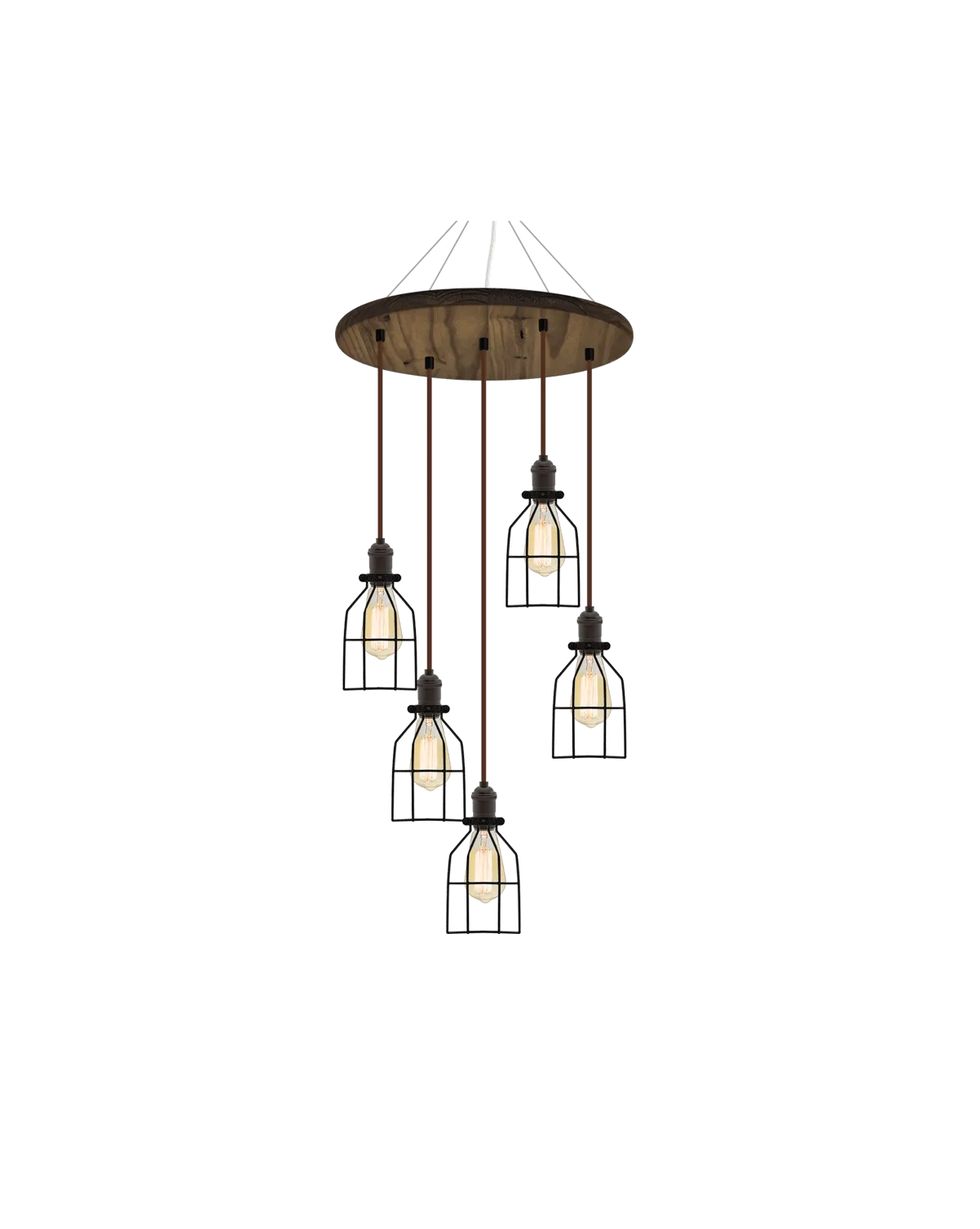 18" Round Wood Chandelier: Walnut, Black, and Black Round Cages