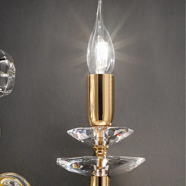 2-Light Clear Crystal Wall Light | Gold Metal finish