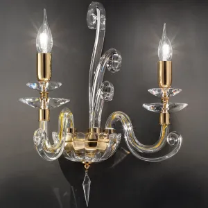 2-Light Clear Crystal Wall Light | Gold Metal finish