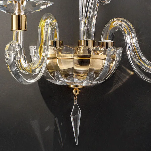 2-Light Clear Crystal Wall Light | Gold Metal finish