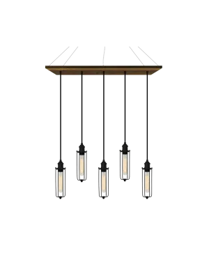 35" x 9" Reclaimed Wood Chandelier: Walnut, Black, and Tube Cages