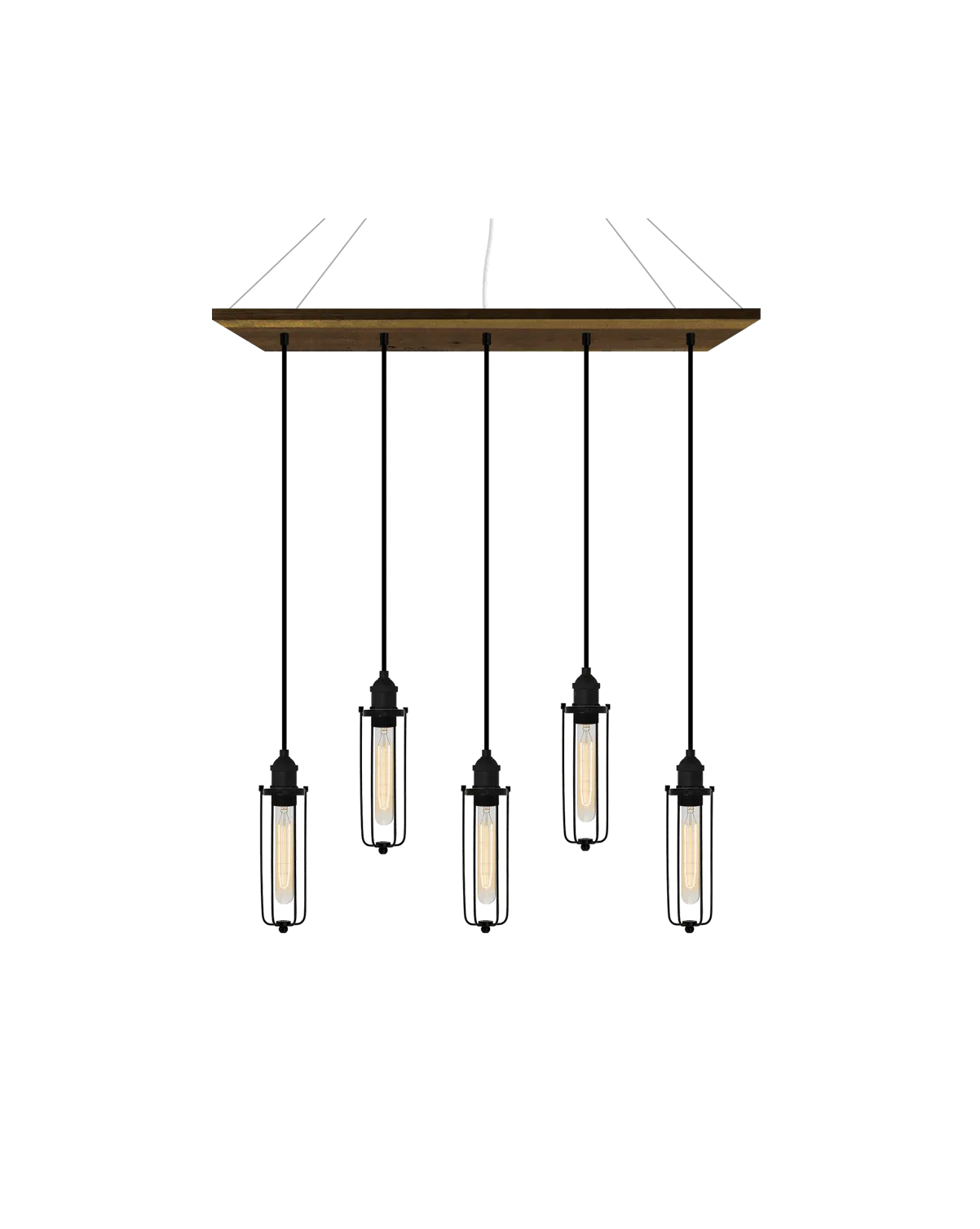 35" x 9" Reclaimed Wood Chandelier: Walnut, Black, and Tube Cages
