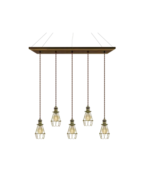 35" x 9" Wood Chandelier: Walnut, Brown, and Brass Cages