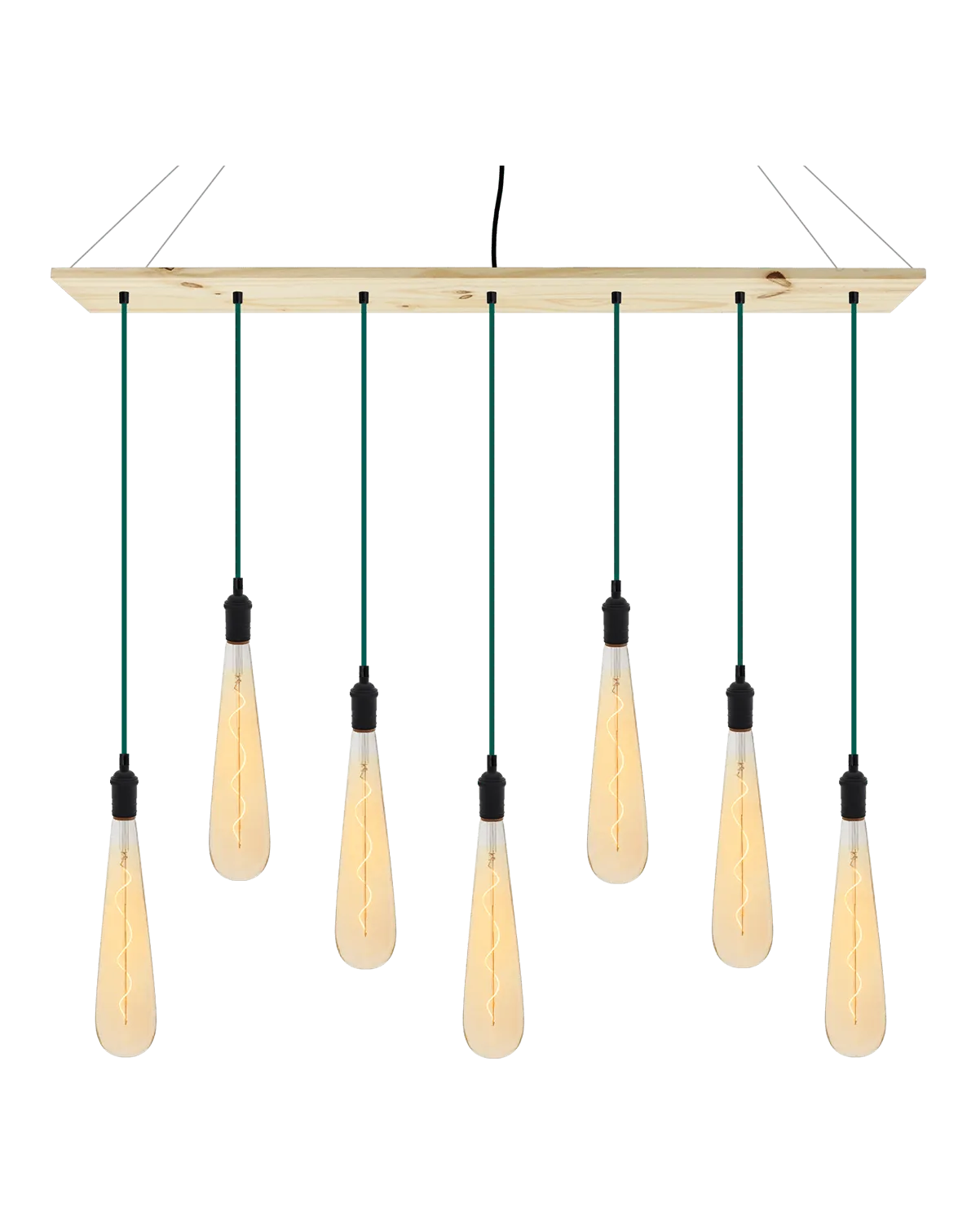 47" x 9" Wood Chandelier: Teal with Amber Teardrops