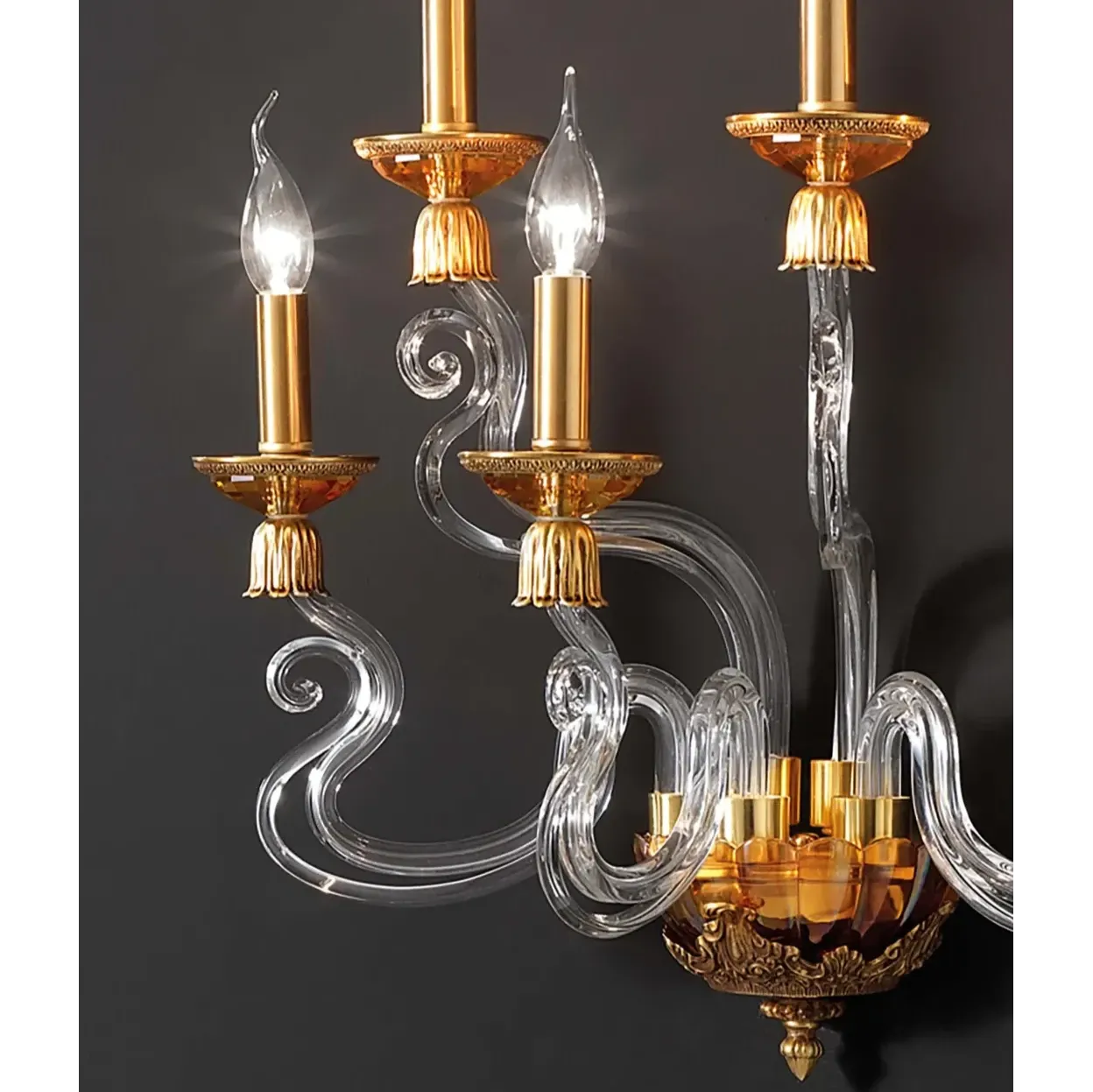 5 Arm Classic Glass Wall Lamp | Clear Glass & Brass Fittings