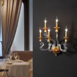 5 Arm Classic Glass Wall Lamp | Clear Glass & Brass Fittings
