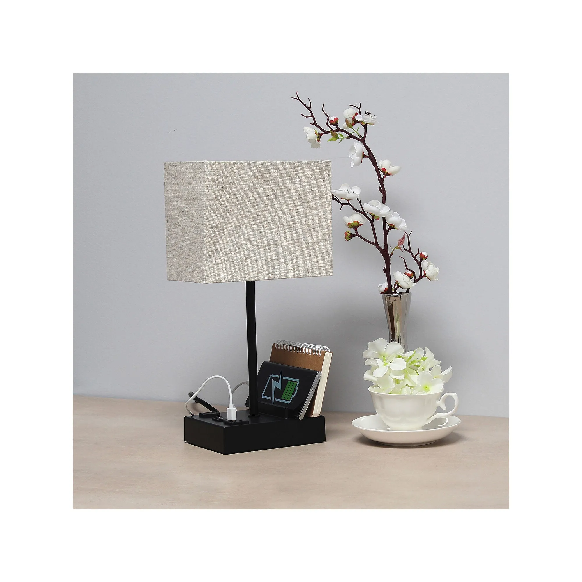 All The Rages Simple Designs 2 Usb Port Plastic Table Lamp LT1110-BGB - BLACK ONE SIZE