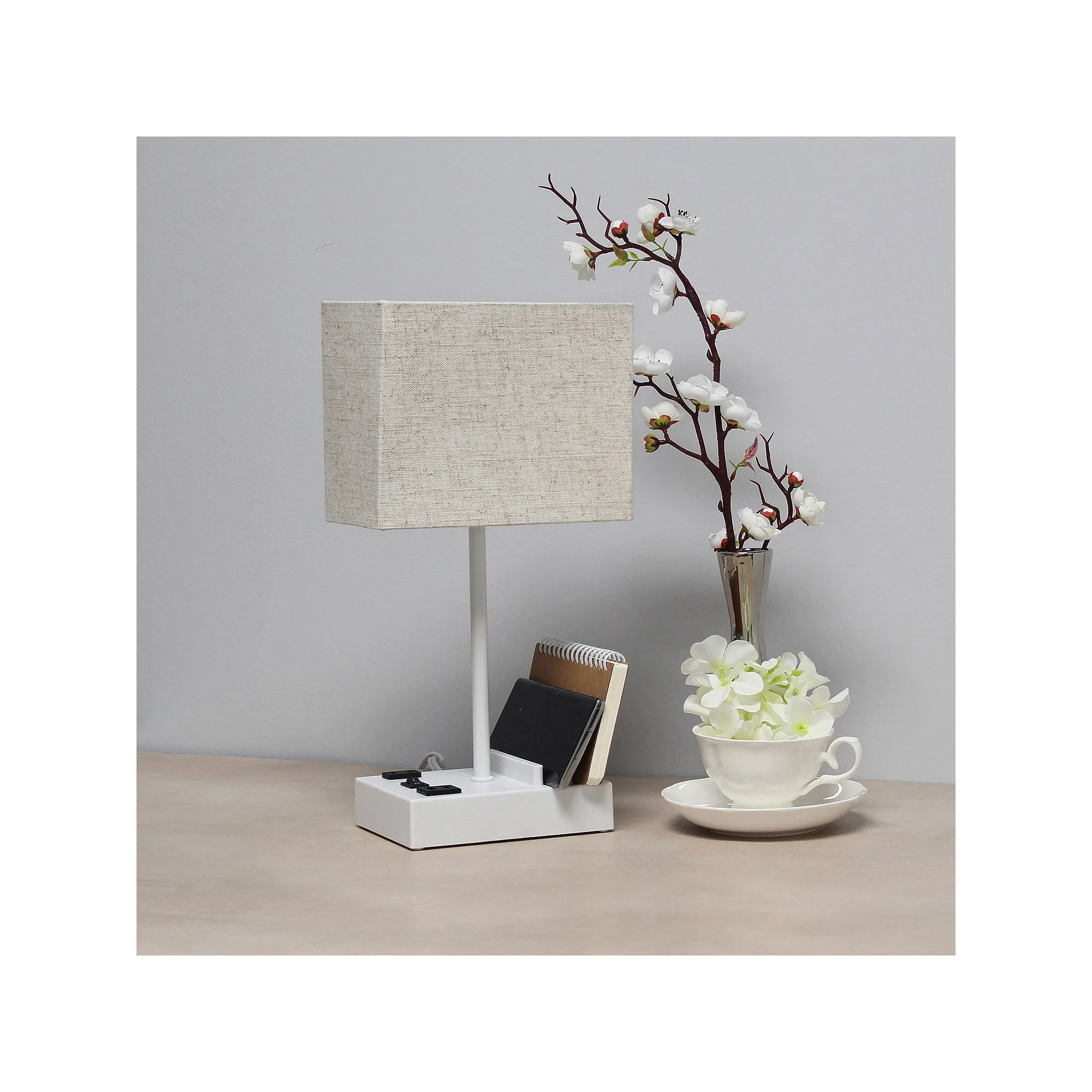 All The Rages Simple Designs 2 Usb Port Plastic Table Lamp LT1110-BGW - WHITE ONE SIZE