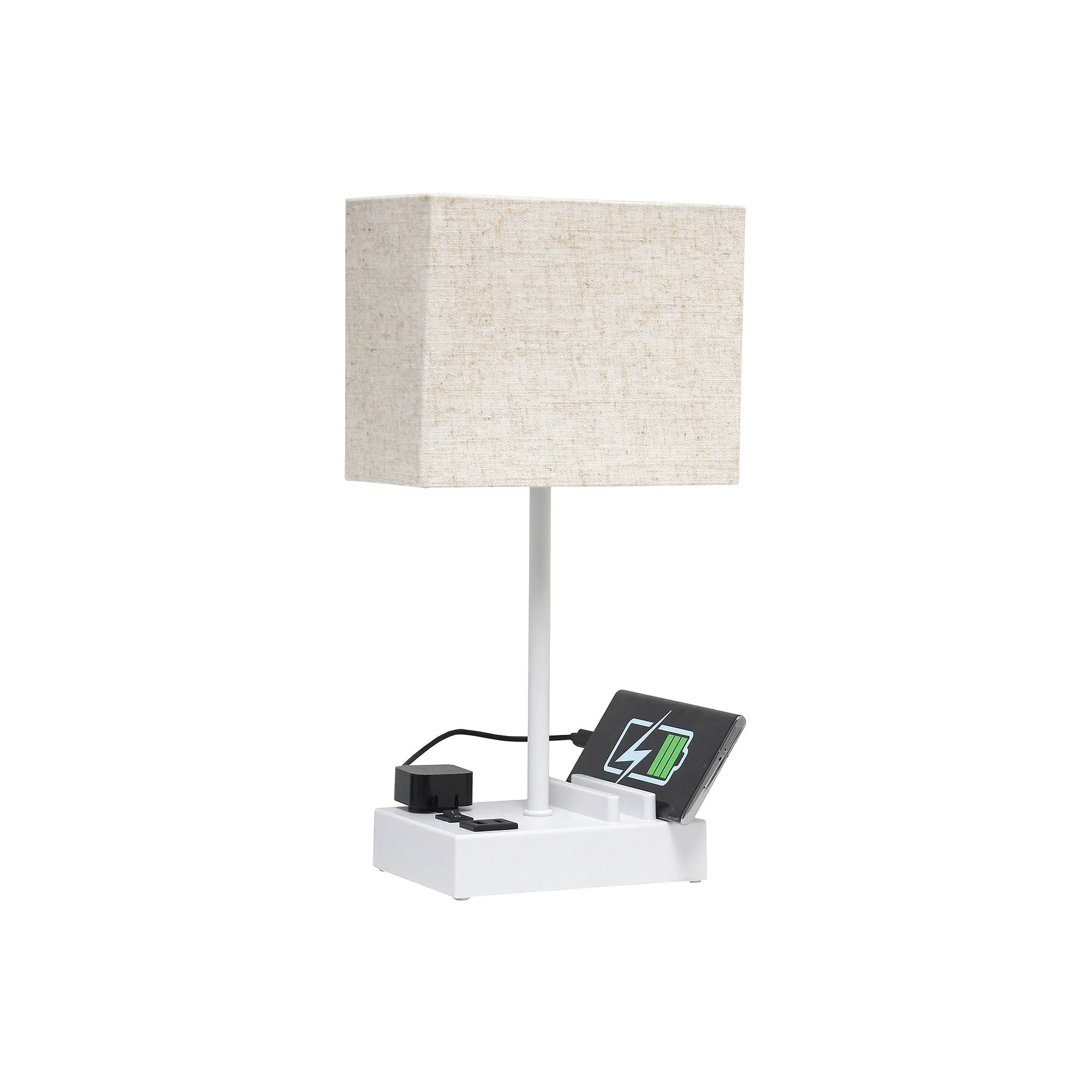 All The Rages Simple Designs 2 Usb Port Plastic Table Lamp LT1110-BGW - WHITE ONE SIZE
