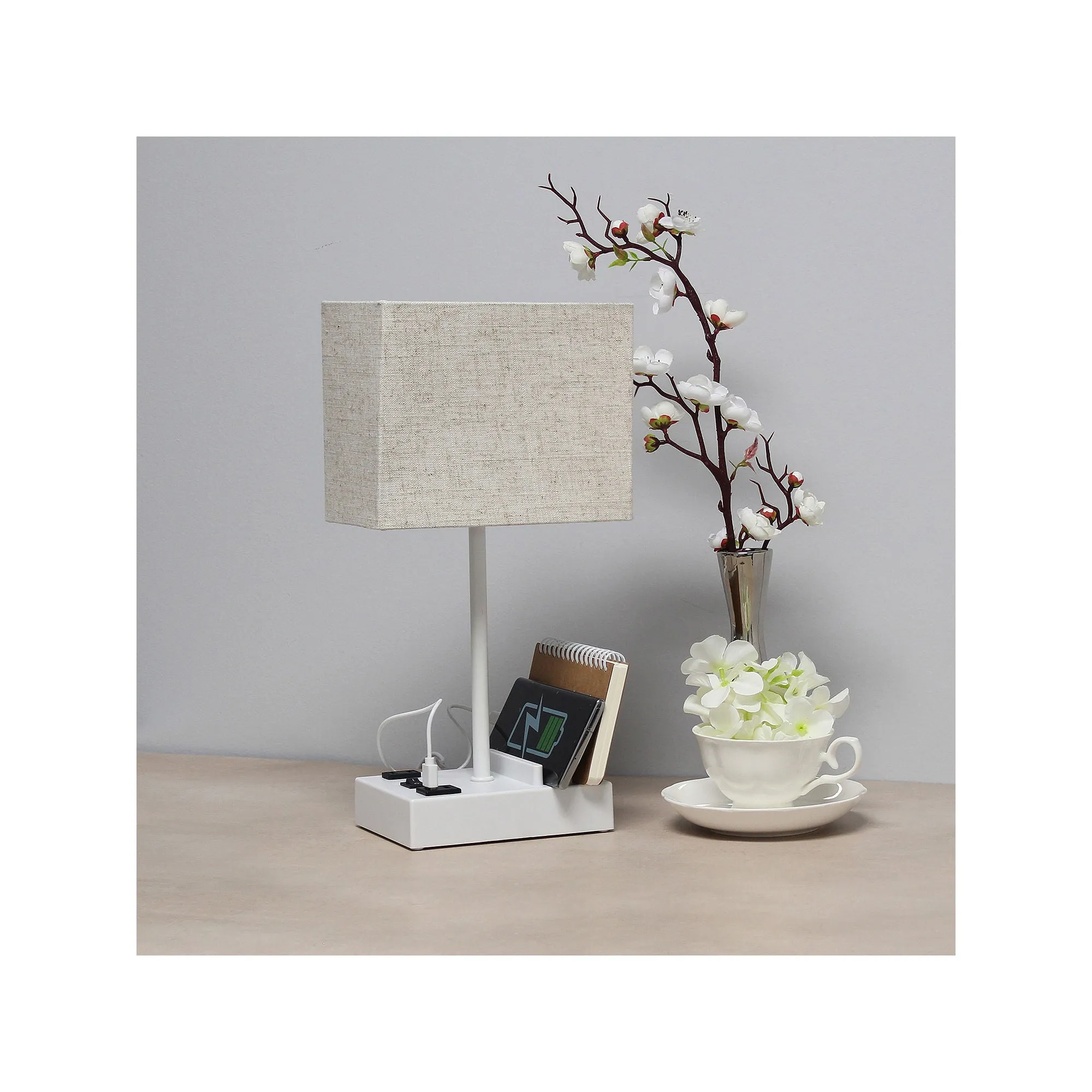 All The Rages Simple Designs 2 Usb Port Plastic Table Lamp LT1110-BGW - WHITE ONE SIZE