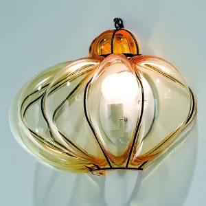 Amber Or Clear Murano Glass Wall Light On A Black Nickel Frame