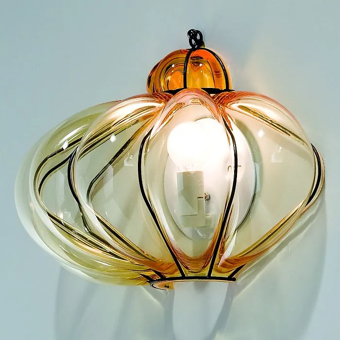 Amber Or Clear Murano Glass Wall Light On A Black Nickel Frame
