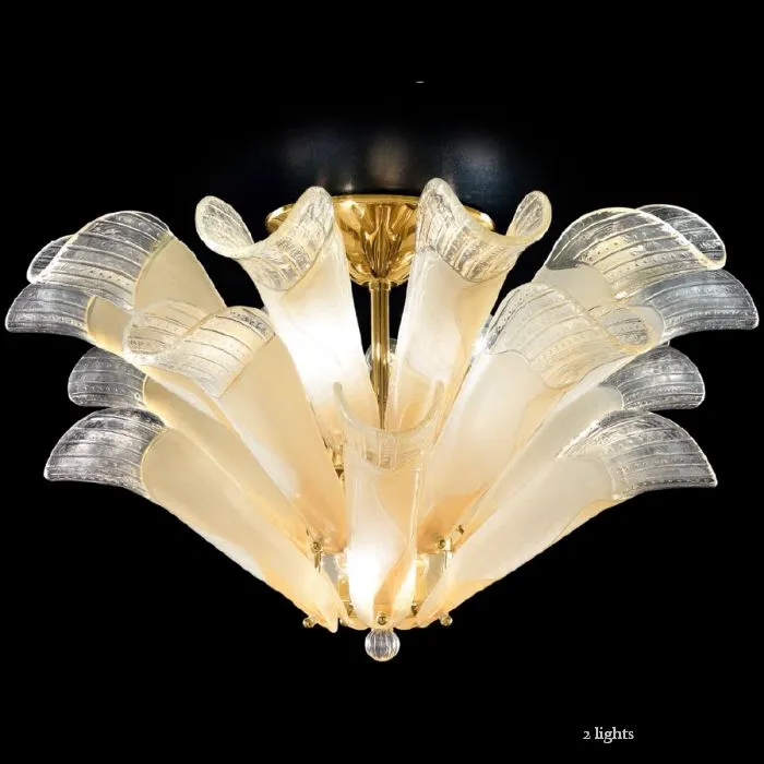 Amber White Or Pink Triple Murano Glass Ceiling Light