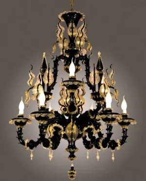 Black And Gold Rezzonico Style Chandelier With 9 Lights