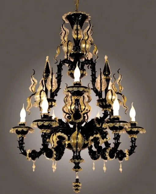 Black And Gold Rezzonico Style Chandelier With 9 Lights