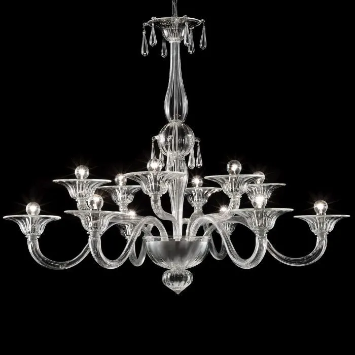 Classic Clear Murano Venetian-Style  Chandelier In 3 Sizes