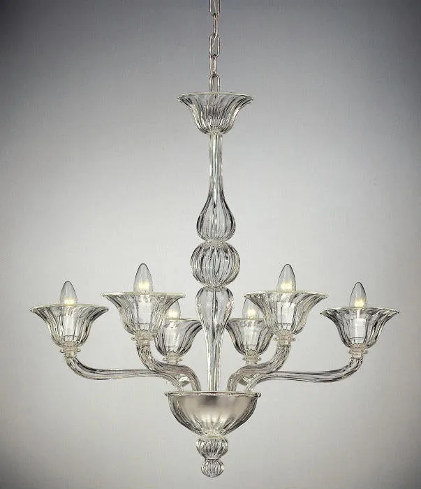 Classic Clear Venetian Glass Chandelier With 6 Lights