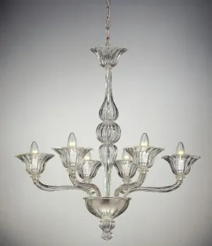 Classic Clear Venetian Glass Chandelier With 6 Lights