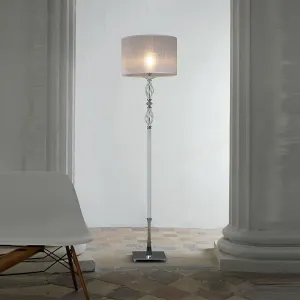 Classic  Floor Lamp | White Glass Elements | Shiny Silver Finish
