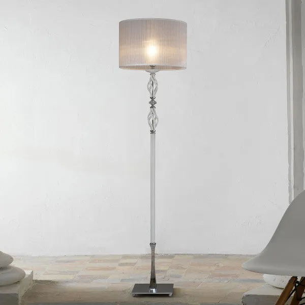 Classic  Floor Lamp | White Glass Elements | Shiny Silver Finish