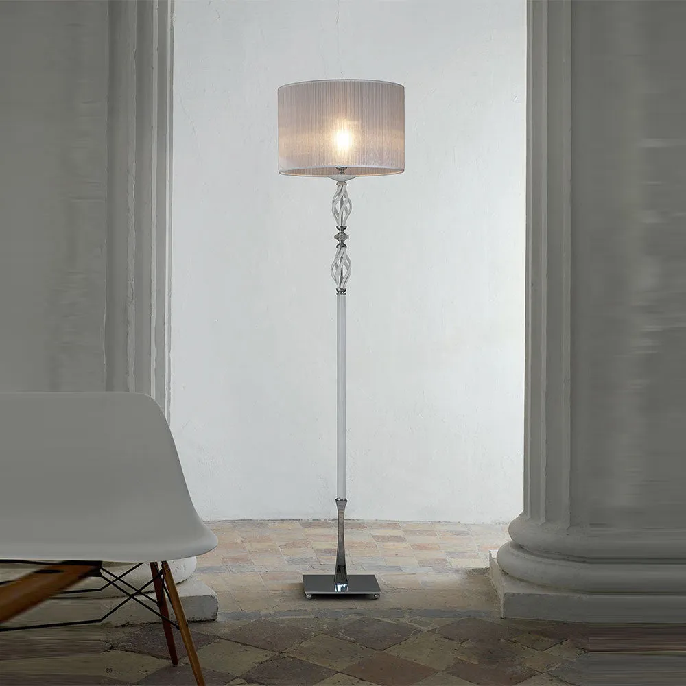 Classic  Floor Lamp | White Glass Elements | Shiny Silver Finish
