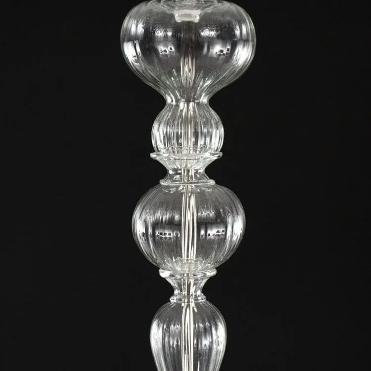 Clear 12 Light Sleek Murano Glass Chandelier