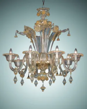 Clear And Gold Murano Glass Floral Chandelier