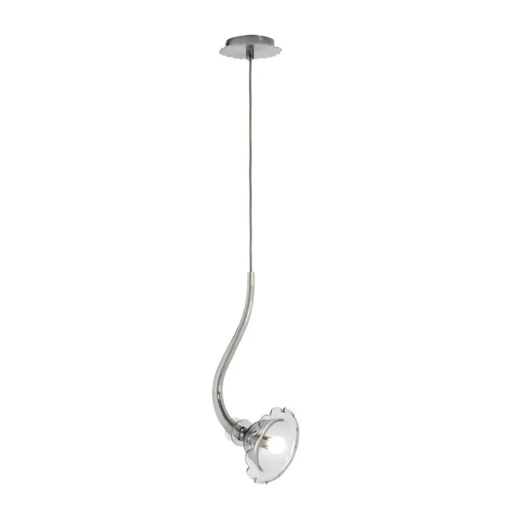 Clear Floral Single Ceiling Pendant With Satin Nickel Frame