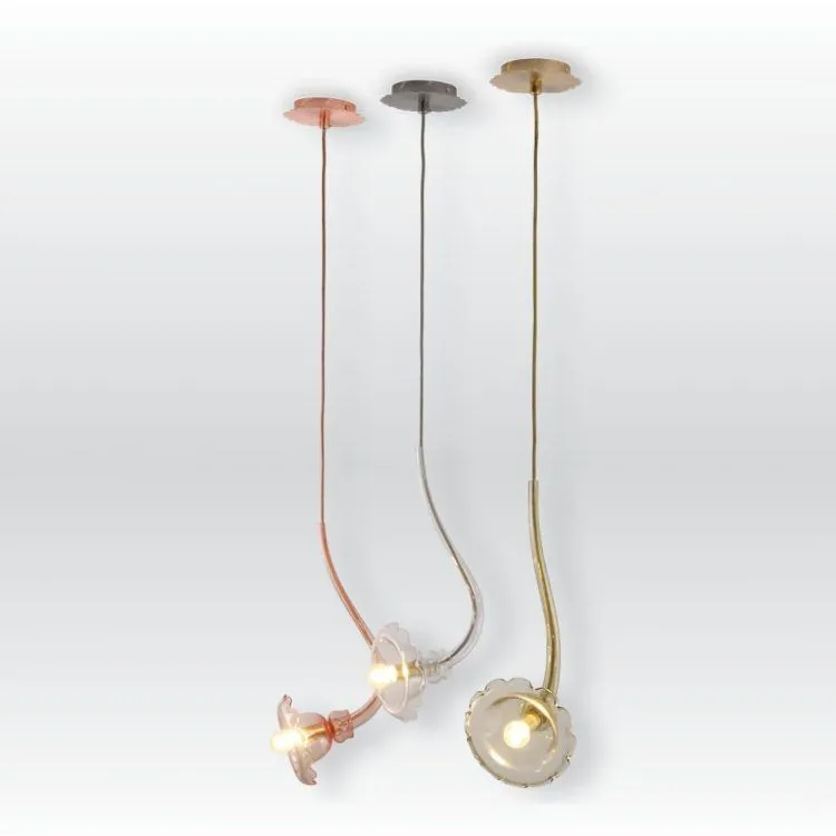 Clear Glass Flower Ceiling Pendant With Brass Frame