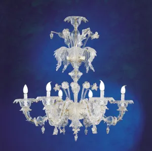 Clear Glass Rezzonico-Style Chandelier With 6 Lights