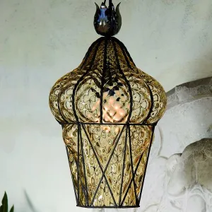 Clear Or Ambermurano Glass Ceiling Lantern With Balloton Finish