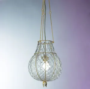Clear Venetian Balloton Crystal And Gold Ceiling Pendant