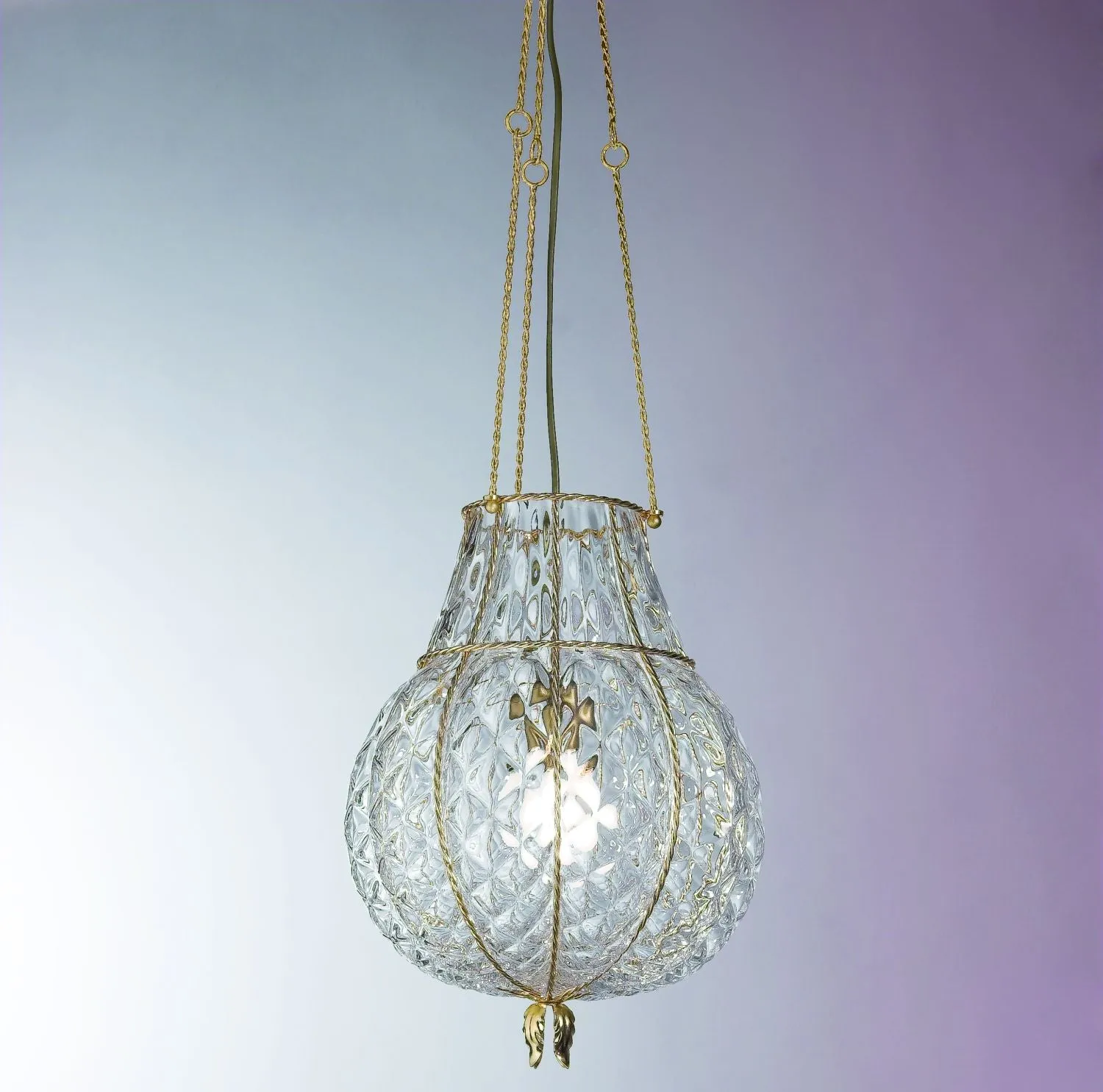 Clear Venetian Balloton Crystal And Gold Ceiling Pendant