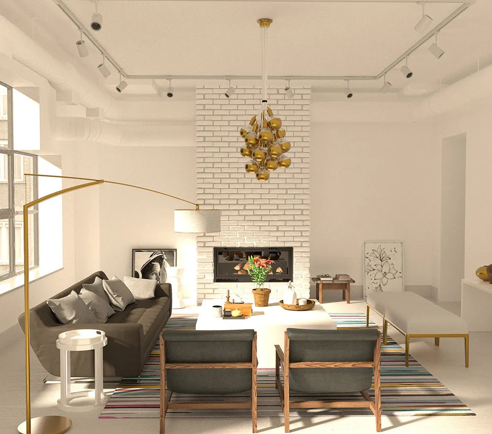 Cluster Chandelier - Grape: White with Brass Dipped Bulbs
