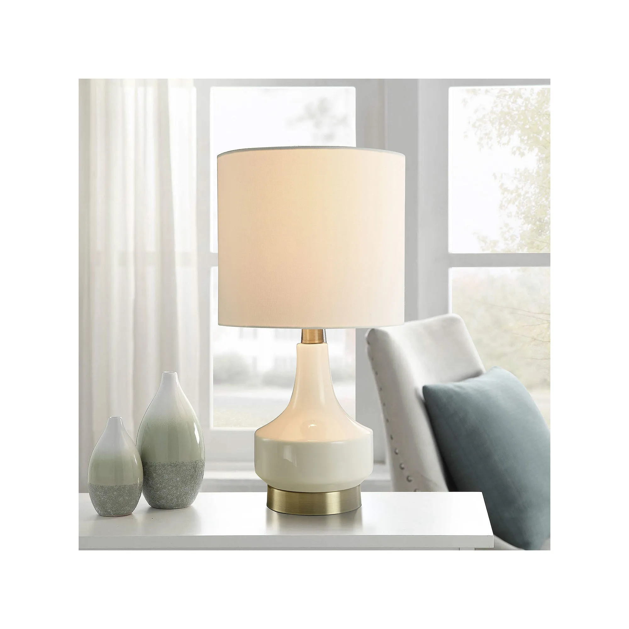Collective Design By Stylecraft Ivory Gourd With Brass Table Lamp Ivory