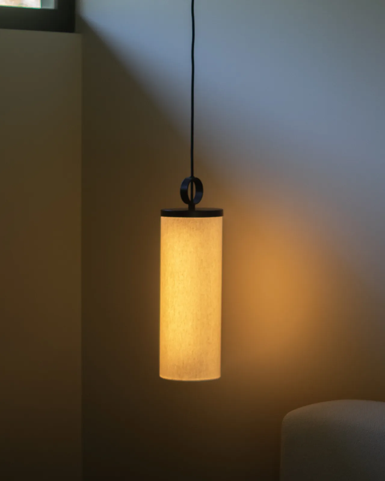 Contemporary Linen Cylindrical Pendant Light