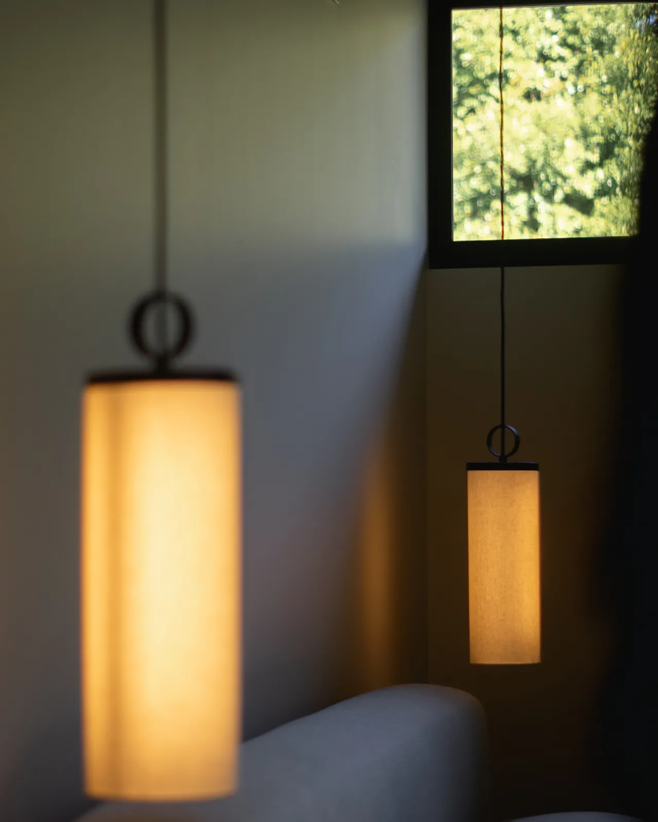 Contemporary Linen Cylindrical Pendant Light