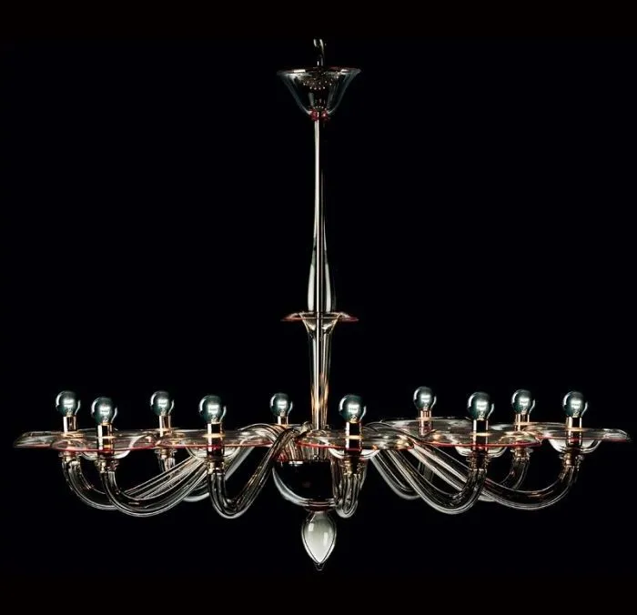 Contemporary Murano Glass Chandelier With Coloured Trim