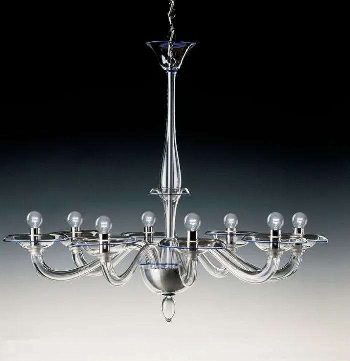 Contemporary Murano Glass Chandelier With Coloured Trim