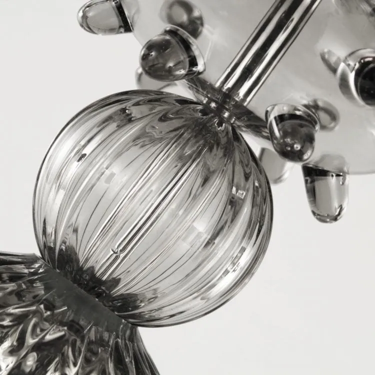 Contemporary Ribbed Grey Glass Pendant