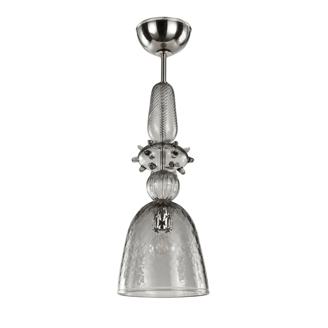Contemporary Ribbed Grey Glass Pendant
