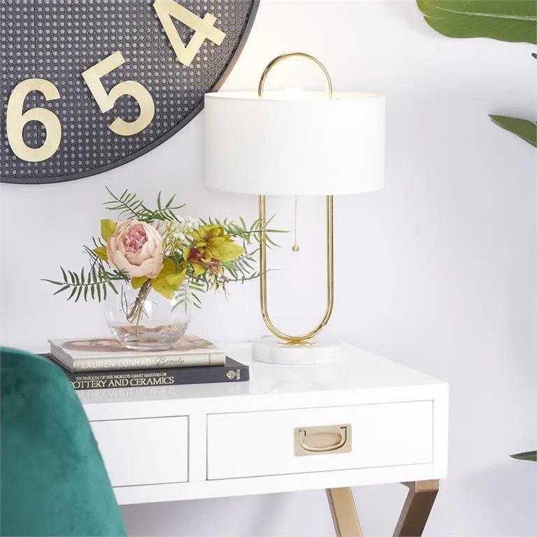 COSMOLIVING BY COSMOPOLITAN WHITE METAL PAPER CLIP ACCENT LAMP WITH MARBLE BASE