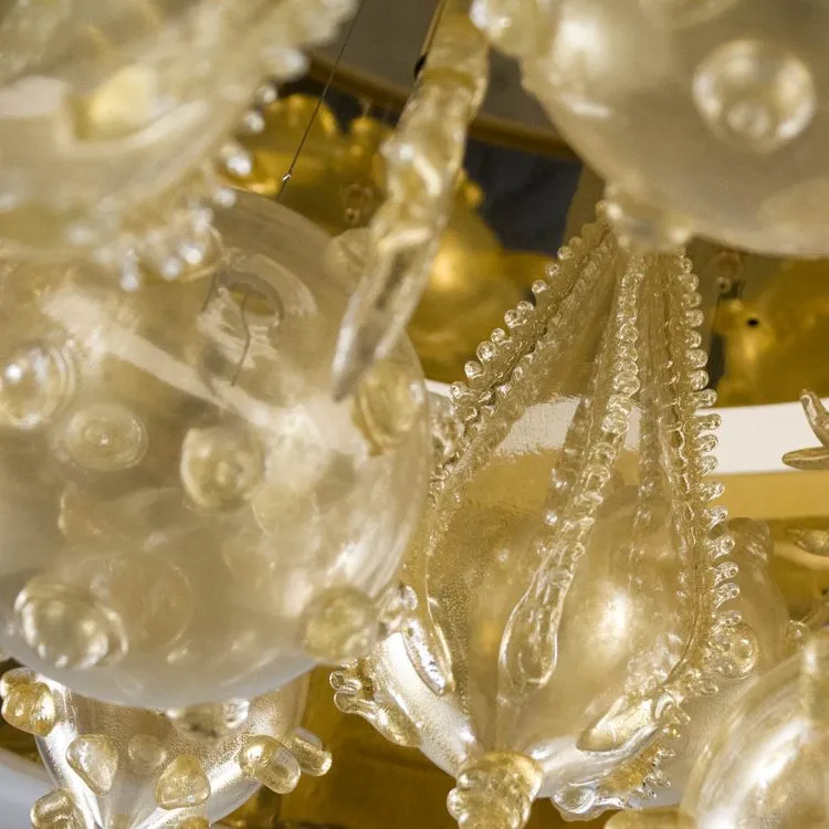 Cream Lampshade With Gold Glass Pendants