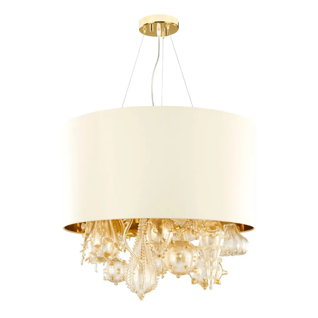 Cream Lampshade With Gold Glass Pendants