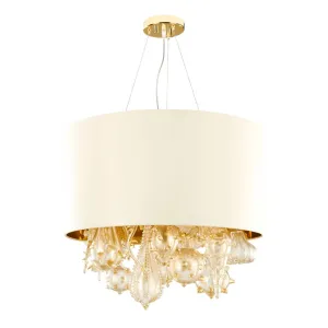 Cream Lampshade With Gold Glass Pendants