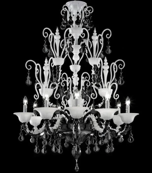 Diamantei Black & Milk White Murano Glass Chandelier From Venini