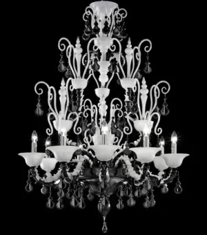 Diamantei Black & Milk White Murano Glass Chandelier From Venini