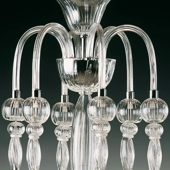 Elegant Clear Murano Glass Chandelier With 6 Lights