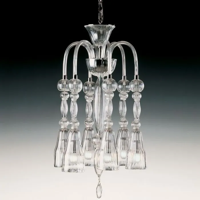 Elegant Clear Murano Glass Chandelier With 6 Lights