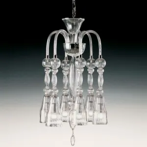 Elegant Clear Murano Glass Chandelier With 6 Lights